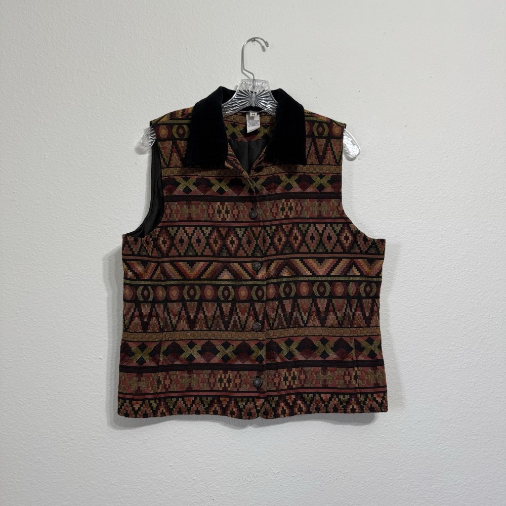 Stonebridge Woven Aztec Southwestern Button Up Vest Waistcoat Womens Size‎ M